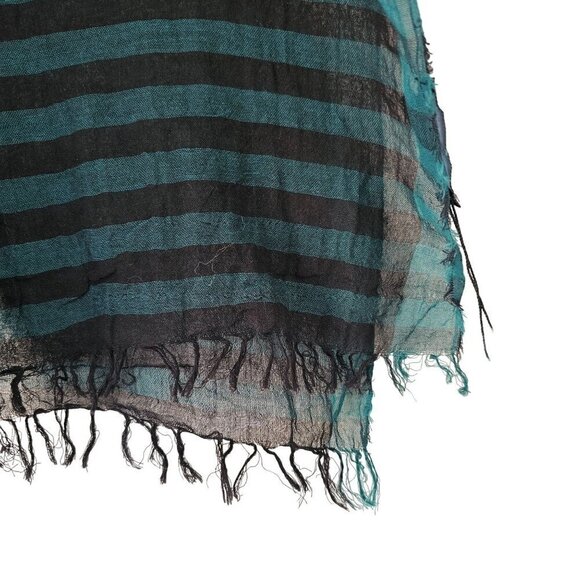 Y&D XL Cotton Blend Scarf Wrap Oblong Teal Black Stripe 2 Sided 34 X 80 in NWT - Picture 6 of 8